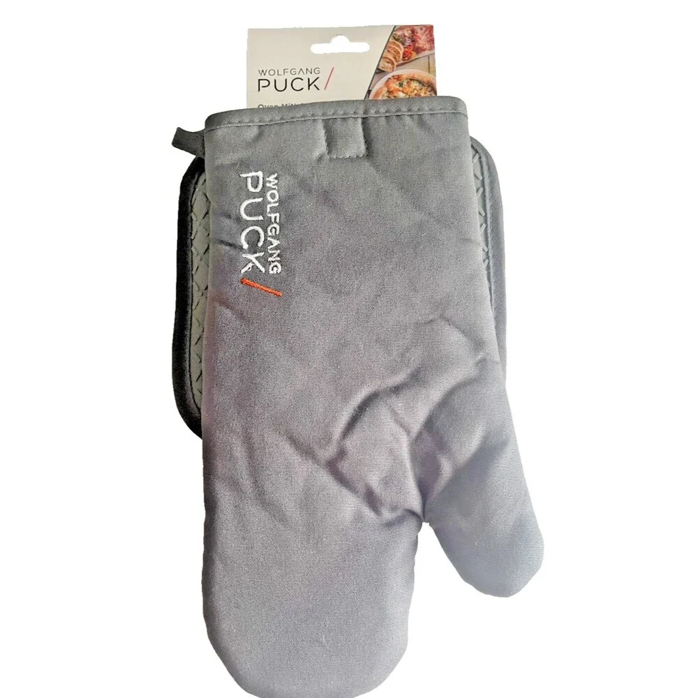 Wolfgang Puck Kitchen Oven Mitt Potholder Silicone Grips Charcoal Embroidered
